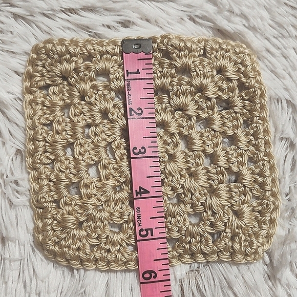 Set of 3 Gold Handmade Crocheted Granny Squares Trivets Craft Project Supplies - Picture 4 of 4